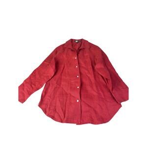 Ralph Lauren Women's Small Button Up Linen, Collard Red Blouse
